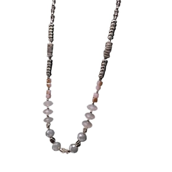 Long Beaded Necklace Pastel Colored Beads Silver-tone Delicate Beaded Chain - Picture 14 of 14